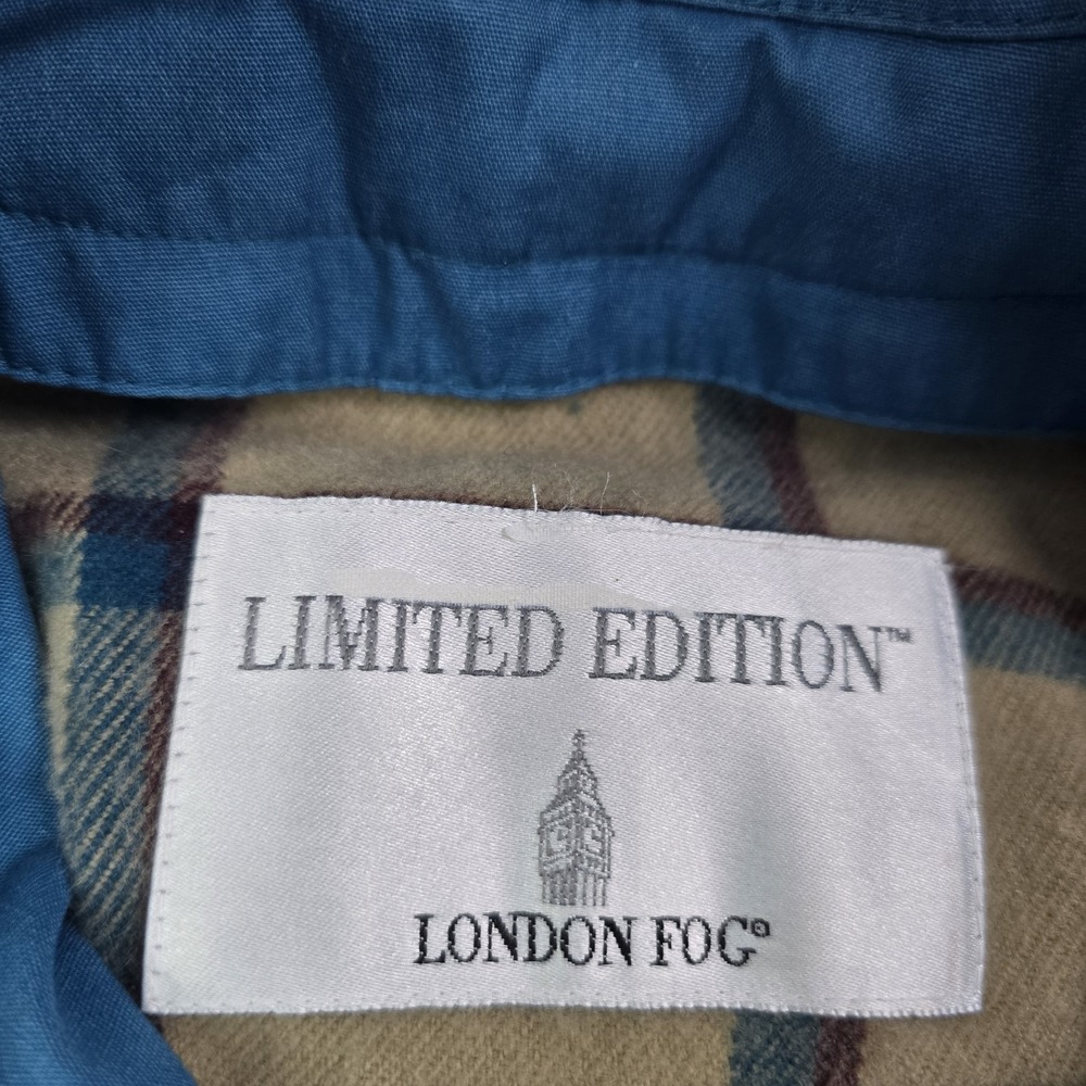 London Fog Limited Edition Womens Teal Long Lined Rain Coat Button Size 10P - Picture 9 of 9